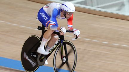 Benjamin Thomas lors de l'épreuve d'omnium aux Jeux Olympiques de Tokyo. (AGENCE KMSP / KMSP via AFP)