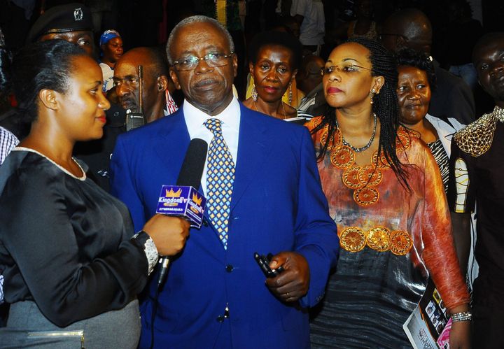 L'opposant et ancien Premier ministre Amama Mbabazi au cours d'une conférence de presse, le 13 février 2016 à Kampala. (Photo AFP/Ronald Kabuubi)