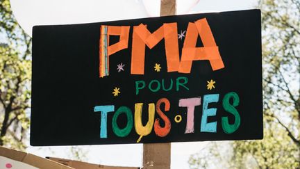 Manifestation à Paris en faveur de la PMA pour toutes, le 25 avril 2021. (XOSE BOUZAS / HANS LUCAS)