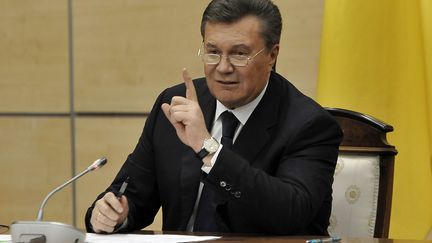 Le pr&eacute;sident ukrainien d&eacute;chu Viktor Ianoukovitch, &agrave; Rostov-sur-le-Don (Russie), le 28 f&eacute;vrier 2014. (ANDREY KRONBERG / AFP)