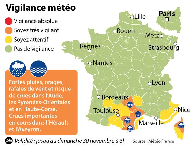 &nbsp; (Les cinq départements en vigilance orange © IDE)