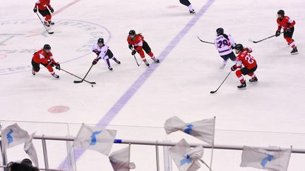 L'équipe féminine de hockey affronte la sélection suisse, le 10 février 2018, à Gangneung (Corée du Sud). (JUNG YEON-JE / AFP)