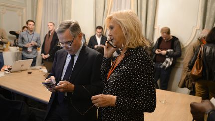 Anne Méaux, le&nbsp;soir du second tour de la primaire de la droite, le 27 novembre 2016, à&nbsp;la Maison de la Chimie, à Paris. (ELODIE GREGOIRE / REA)