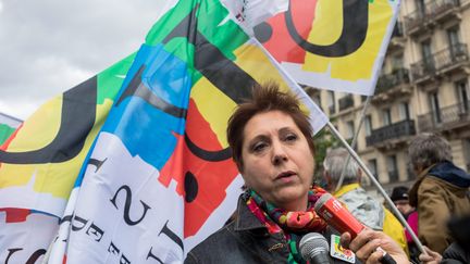 Bernadette Groison, secrétaire générale du syndicat FSU, lors d'une manifestation à Paris en mai 2017. (AURELIEN MORISSARD / MAXPPP)