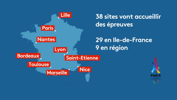 Sur les 38 sites des JO 2024, 29 se situent en Ile-de-France et 9 en région. (FRANCEINFO)