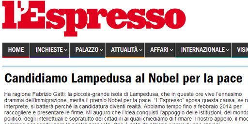 L'Appel de l'Espresso pour que Lampedusa obtienne le prix Nobel de la paix (Espresso)