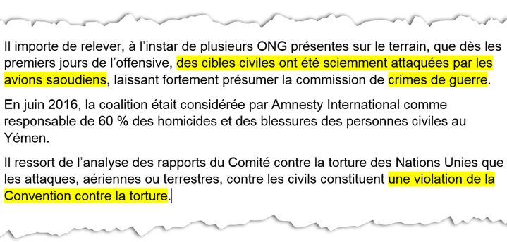 Extrait de la plainte déposée, lundi 9 avril, à Paris, contre le prince héritier d'Arabie saoudite. (RADIO FRANCE)