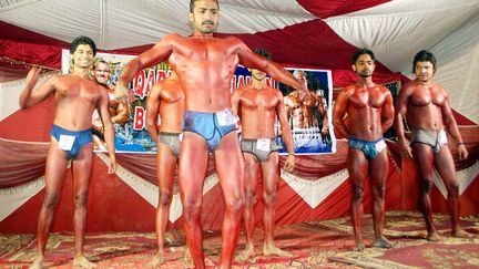 Comp&eacute;tition de bodybuilding &agrave; Hyderabad (Pakistan), le 5 janvier 2013. (MAXPPP)