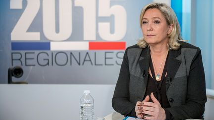 La présidente du Front national, Marine Le Pen, le 3 décembre 2015 dans les locaux de France 3 Nord. (PHILIPPE HUGUEN / AFP)