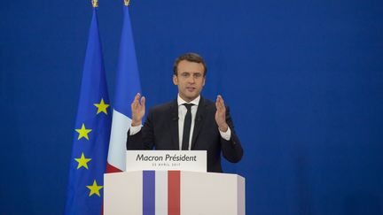 Emmanuel Macron lors de son discours au Parc des Expositions de Paris, dimanche 23 avril 2017. (CITIZENSIDE/STÉPHANE ROUPPERT / CITIZENSIDE)