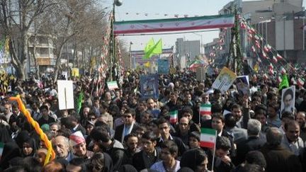 Téhéran le 10 février 2013: manifestation de soutien au régime, 34 ans après la révolution islamique.  (AFP/RIA NOVOSTI/GRIGORY SISOEV)