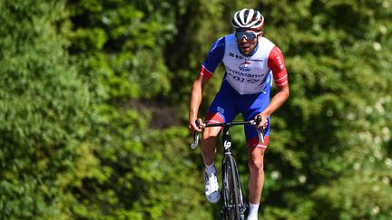 Thibaut Pinot lors d'une session d'entraînement sur la Planche des Belles Filles, le 18 mai 2022. (SEBASTIEN BOZON / AFP)