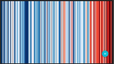 The color bands of France illustrating global warming for the period from 1850 to 2022. In blue the years where the average temperature is below the average reference temperature and in red those where it is above.  (SCREENSHOT SWOWYOURSTRIPES)