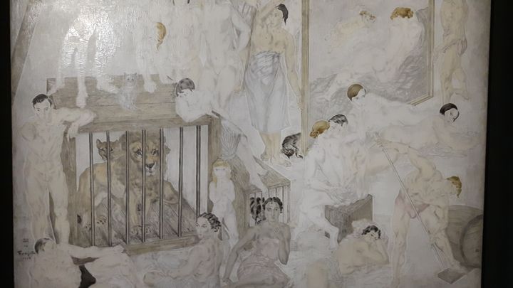 La "Composition au lion" de Foujita, exposée au musée Maillol à Paris. (ANNE CHEPEAU / RADIO FRANCE)