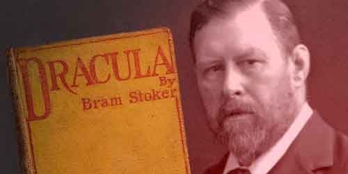 Première édition de "Dracula" (1897) au côté d'un portrait de son auteur Bram Stoker
 (DR)