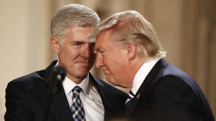 Le président américain Donald Trump et le juge&nbsp;Neil Gorsuch, son candidat à la Cour suprême des Etats-Unis, le 31 janvier 2017 à Washington. (KEVIN LAMARQUE / REUTERS)