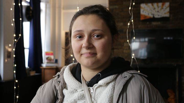 Yuliana Zaichenko, réfugiée ukrainienne, le 31 janvier 2023 à Londres (Royaume-Uni). (VALENTINE PASQUESOONE / FRANCEINFO)