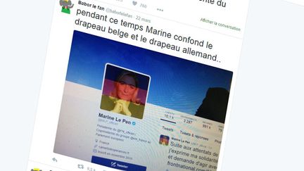 &nbsp; (Le compte Twitter de Marine Le Pen a été modifié pour faire apparaître le drapeau allemand © Capture d'écran Twitter)