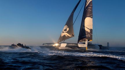 Le Maxi Edmond de Rothschild de la Team Gitana sur le Trophée Jules Verne. (FRED TANNEAU / AFP)