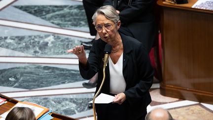 La Première ministre Elisabeth Borne à l'Assemblée nationale, le 26 septembre 2023, lors des questions au gouvernement. (ALEXIS SCIARD / MAXPPP)