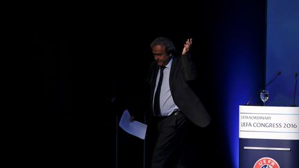 Michel Platini au congrès de l'UEFA, le 14 septembre 2016, à Athènes (Grèce). (ALKIS KONSTANTINIDIS / REUTERS)