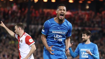 Le Marseillais William Saliba à Rotterdam, le 28 avril 2022. (KENZO TRIBOUILLARD / AFP)