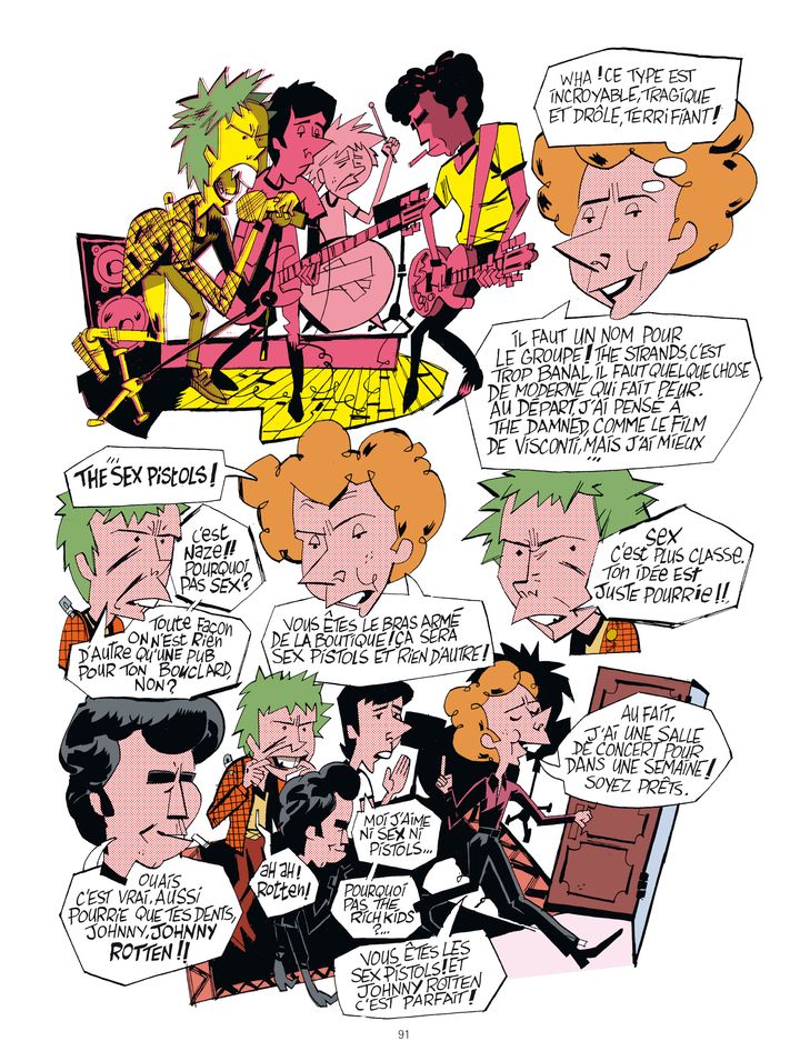 Une planche de la BD "Malcolm McLaren, l'art du désastre" de Manu Leduc, Marie Eynard et Lionel Chouin. (FUTUROPOLIS)