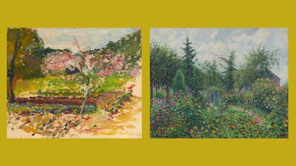 A gauche, Henri Matisse, "Pêcher en fleurs", 1898, Collection particulière - A droite, Camille Pissarro, "Jardin et poulailler chez Octave Mirbeau, Les Damps", 1892, Collection Hasso Plattner, MB-Pis-03 (A gauche © Succession H. Matisse Photo : Xavier Martinez - A droite © Tous droits réservés)