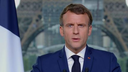 Emmanuel Macron, lors de son allocution télévisée le 12 juillet. (FRANCEINFO)