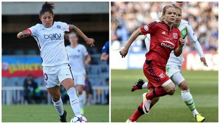 L'attaquante brésilienne du PSG, Cristiane (à gauche), pourrait retrouver l'internationale française de l'OL, Eugénie Le Sommer (à droite), en finale de la Ligue des Champions féminine le 1er juin prochain à Cardiff.