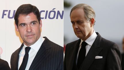 Louis de Bourbon, duc d'Anjou (à gauche) en novembre 2018 à Madrid (Espagne), et Jean d'Orléans, comte de Paris (à droite), le 2 février 2019 à Dreux (Eure-et-Loir). (CHARLY TRIBALLEAU / AFP)