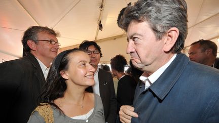 L'ex-patronne des Verts, C&eacute;cile Duflot, et le copr&eacute;sident du Front de gauche, Jean-Luc M&eacute;lenchon, le 12 septembre 2009 &agrave; La Courneuve (Seine-Saint-Denis). (MIGUEL MEDINA / AFP)