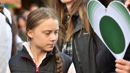 Greta Thunberg lors d'un rassemblement organisé par Sustainabiliteens à la Vancouver Art Gallery, au Canada, le 25 octobre 2019. (DON MACKINNON / AFP)