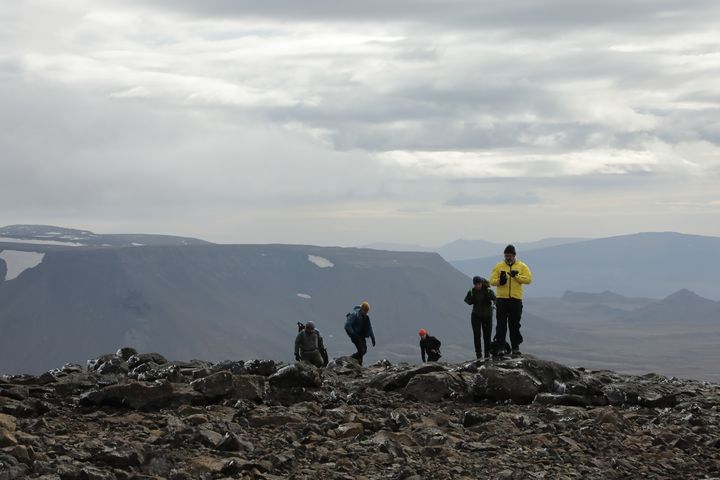 L'artiste dano-islandais Olafur Eliasson sur les pentes du volcan Ok, dimanche 18 août 2019.&nbsp; (MARIE-ADELAIDE SCIGACZ / FRANCEINFO)