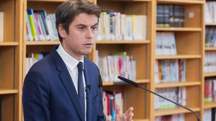 Gabriel Attal during his press conference, December 5, 2023, in the CDI of a Parisian college.  (VINCENT ISORE / MAXPPP)