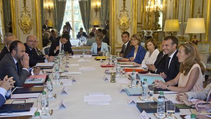 Emmanuel Macron lors du&nbsp;Conseil des ministres à l'Elysée, à Paris, le 3 août 2018. (AFP)