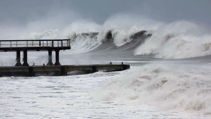 Des vagues violentes frappent les c&ocirc;tes de l'&icirc;le de La R&eacute;union &agrave; cause du cyclone Bejisa, le 2 janvier 2014. (RICHARD BOUHET / AFP)