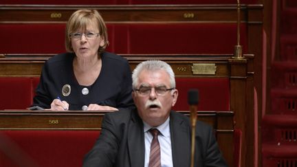 Marie-George Buffet et&nbsp;Andr&eacute; Chassaigne, d&eacute;put&eacute;s du Front de gauche, &agrave; l'Assembl&eacute;e nationale, &agrave; Paris, le 16 mai 2013. (FRED DUFOUR / AFP)