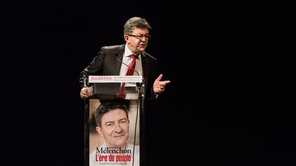 Conférence publique et presentation du livre "L'ère du peuple", du nom de l'association créée par Jean-Luc Mélenchon, leader du Front de Gauche, au théâtre&nbsp;Jezabet, le 15 février 2016. (MAXPPP)