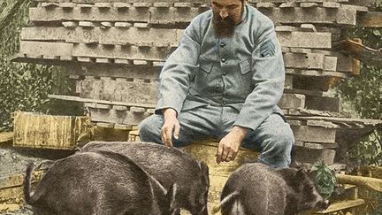 Les unités ont souvent des animaux comme mascottes. Cette tradition est d’ailleurs particulièrement ancienne et renvoie à une fonction totémique oubliée depuis longtemps. Ces marcassins ont vécu parmi les hommes depuis leur naissance et sont devenus de véritables animaux de compagnie. (Le Miroir/Prisma Media/GeoHistoire)