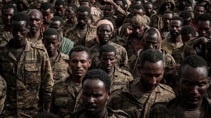 Soldats éthiopiens faits prisonniers par les rebelles tigréens, photographiés le 2&nbsp;juillet 2021.&nbsp; (YASUYOSHI CHIBA/AFP)