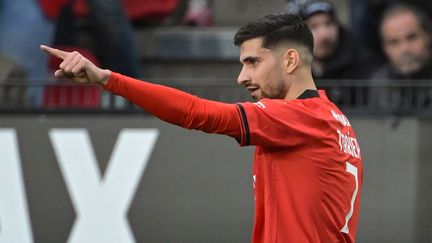 Martin Terrier celebrates after opening the score against OM, Sunday March 17.  (DAMIEN MEYER / AFP)