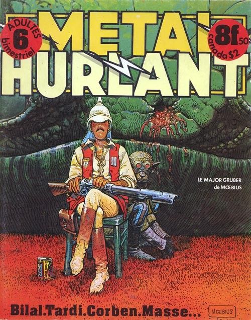 Métal Hurlant, n°6 (en 1976). En Une, un dessin de Moebius (le Major Gruber). (LES HUMANOÎDES ASSOCIES)