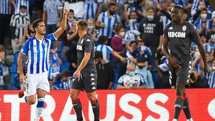 Le milieu de terrain espagnol Mikel Merino a inscrit le but égalisateur pour la Real Sociedad contre Monaco, jeudi 30 septembre 2021. (ANDER GILLENEA / AFP)