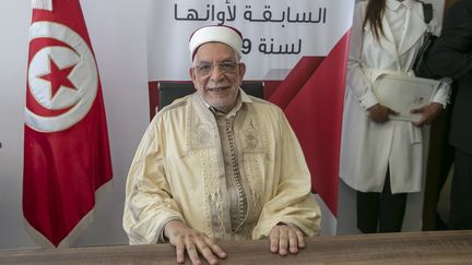 Abdelfattah Mourou, candidat d'Ennahda, le parti religieux, à la présidentielle tunisienne le 9 aôut 2019. Ennahda n'avait pas présenté de candidat officiel lors de la présidentielle de 2014. (YASSINE GAIDI / ANADOLU AGENCY)