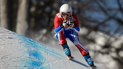 A l'entrainement, la fran&ccedil;aise Marie Marchand-Arvier est&nbsp;en comp&eacute;tition &nbsp;dans le super G aux Jeux olympiques d'hiver de Sotchi.&nbsp; le 7 f&eacute;vrier 2014. ( AFP  )