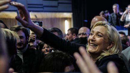 Marine Le Pen en meeting à Vienne (Isère), le 18 février 2022. (OLIVIER CHASSIGNOLE / AFP)