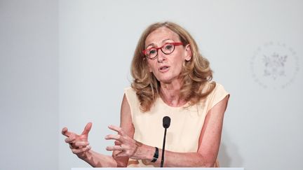 La ministre de la Justice, Nicole Belloubet, lors du compte-rendu du Conseil des ministres, le 24 juillet 2019, à Paris.&nbsp; (LUDOVIC MARIN / AFP)