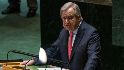 Le secrétaire général de l'ONU, Antonio Guterres, à l'ouverture de l'Assemblée générale des Nations unies, le 19 septembre 2023, à New York (Etats-Unis). (VANESSA CARVALHO / AFP)