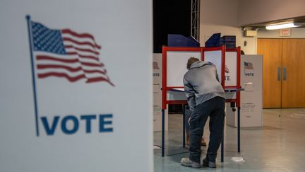 Un électeur dans un bureau de vote à Détroit, dans le Michigan, le 3&nbsp;novembre 2020. (ADAM J. DEWEY / AFP)